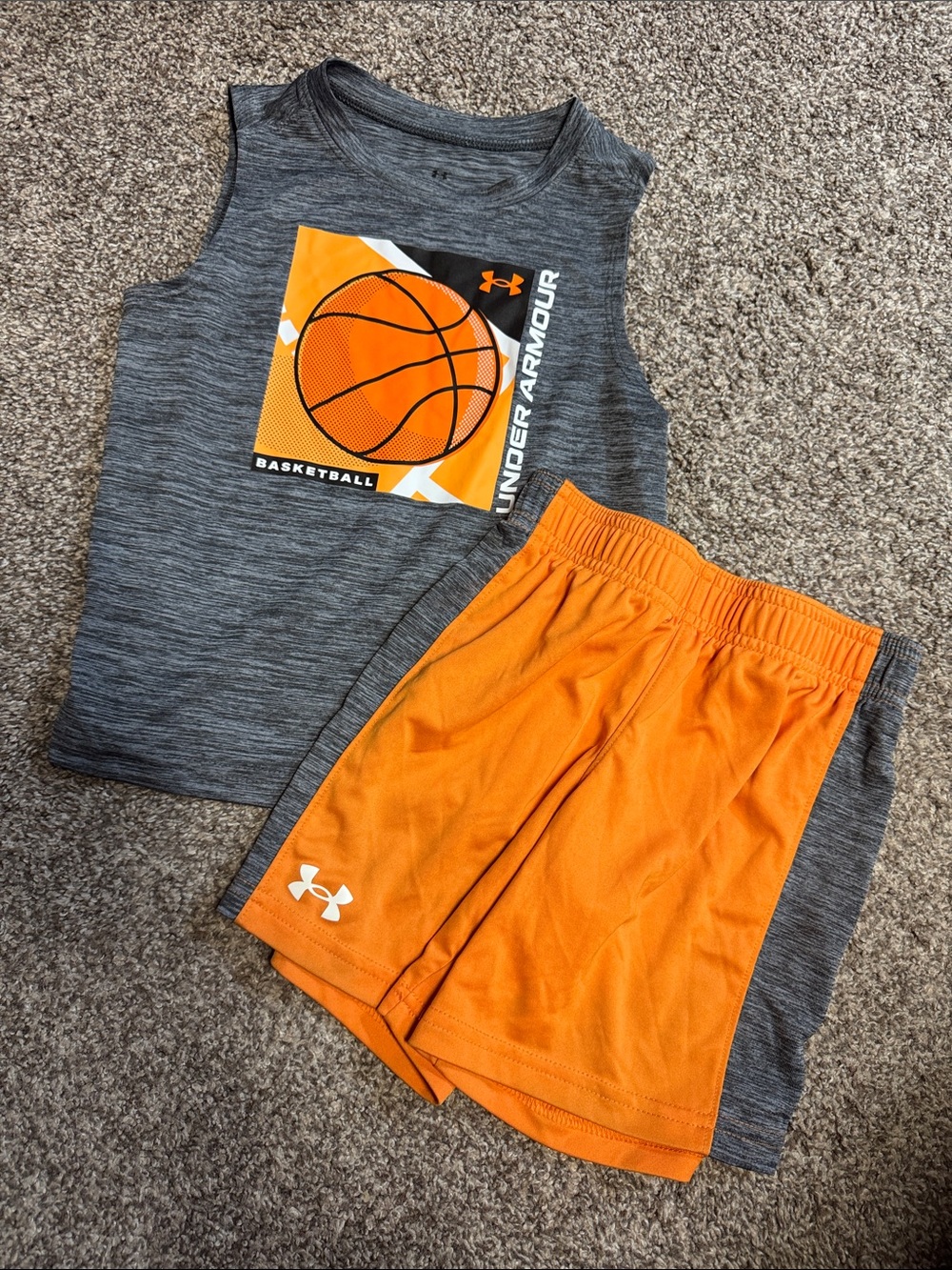 Under Armour Gray & Orange Boys Basketball Tank and Shorts Set Boys 4T